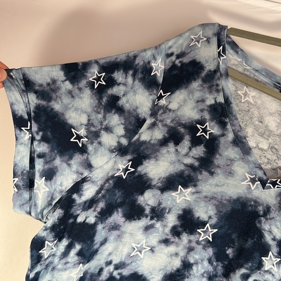Lane Bryant Blue Tie Dye Star Babydoll Knit Stretchy Top - Picture 2 of 7
